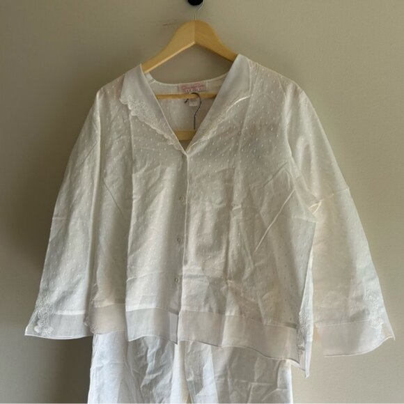 Vintage Oscar De La Renta Pink Label White Cotton Pajamas Set - Picture 4 of 13